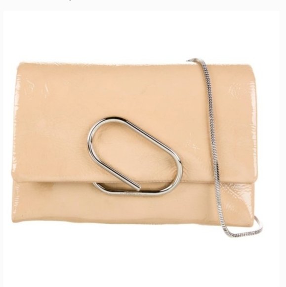 3.1 Phillip Lim Handbags - Phillip Lim 3.1 Alix Patent Leather Front Flap Shoulder Bag Beige Chrome Accents